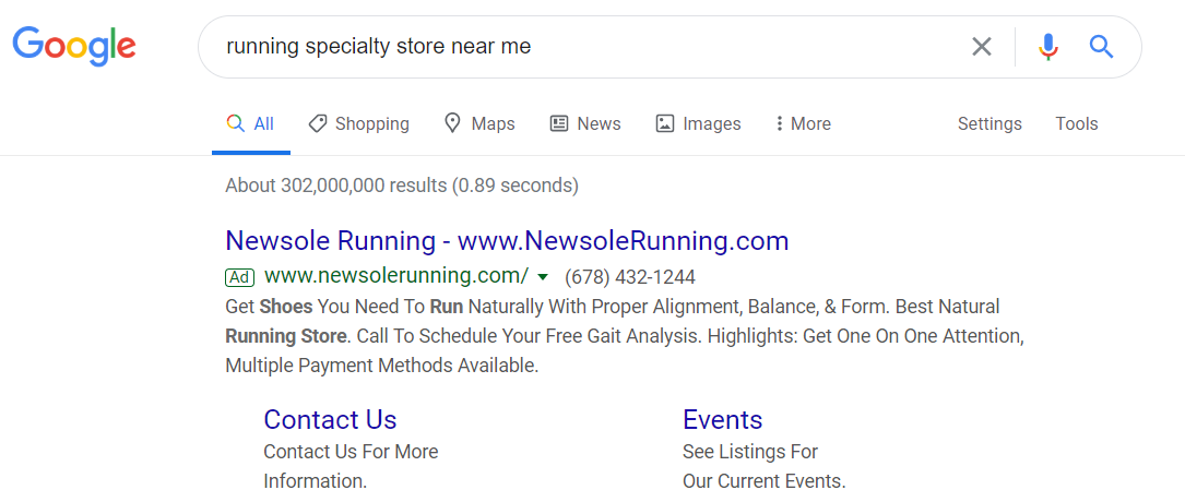 Search to Purchase Ad Example