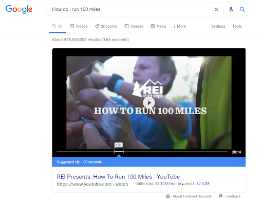 Video Featured Snippet Example