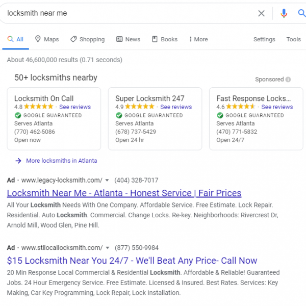 Screenshot LSA in SERP