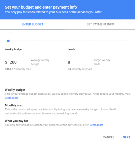 Screenshot Local Service Ads budget module