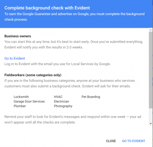 Screenshot Local Service Ads background check