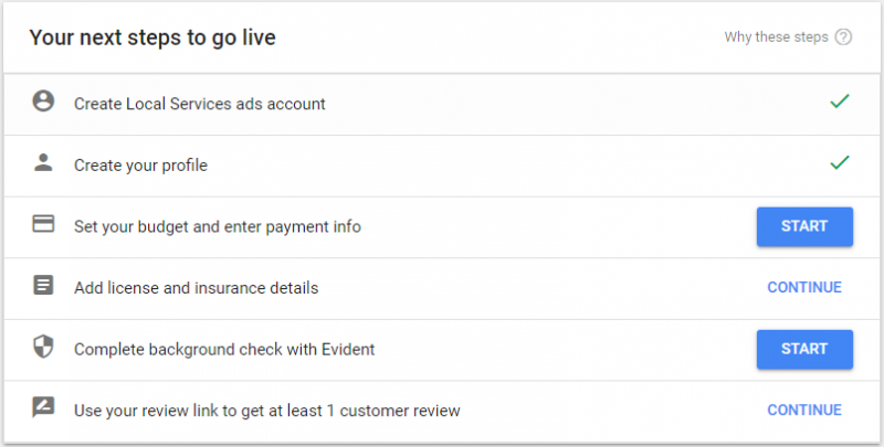 Screenshot opffene Steps zum Erstellen im LSA dashboard