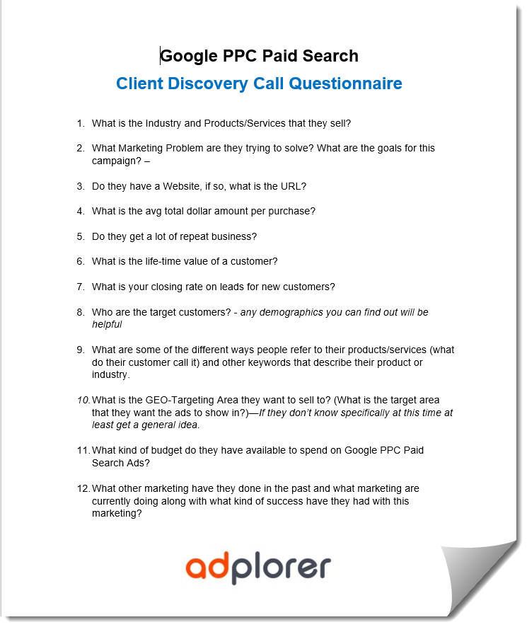 Client Discovery Call Questionnaire