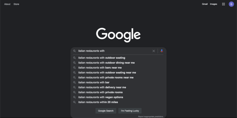 Recherche Google de restaurant